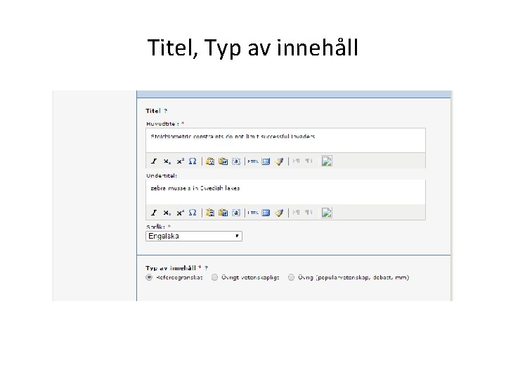 Titel, Typ av innehåll 