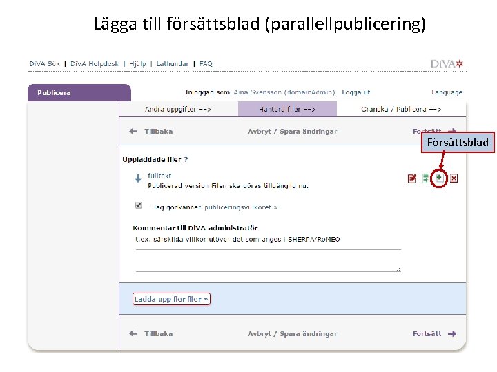 Lägga till försättsblad (parallellpublicering) Försättsblad 