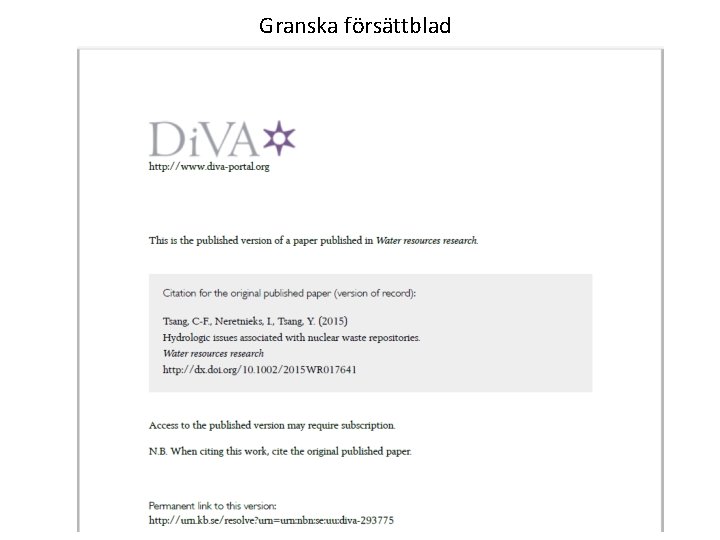 Granska försättblad 