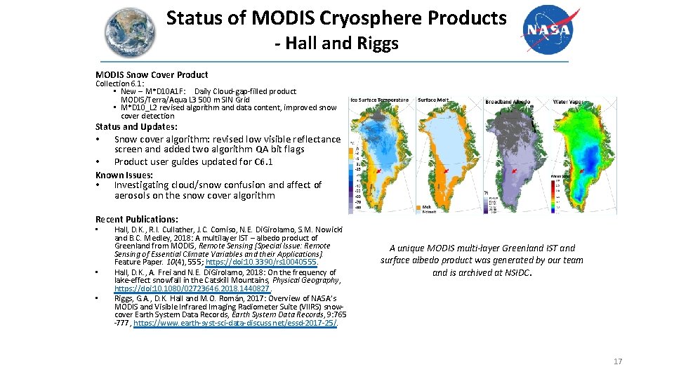 Status of MODIS Cryosphere Products - Hall and Riggs MODIS Snow Cover Product Collection