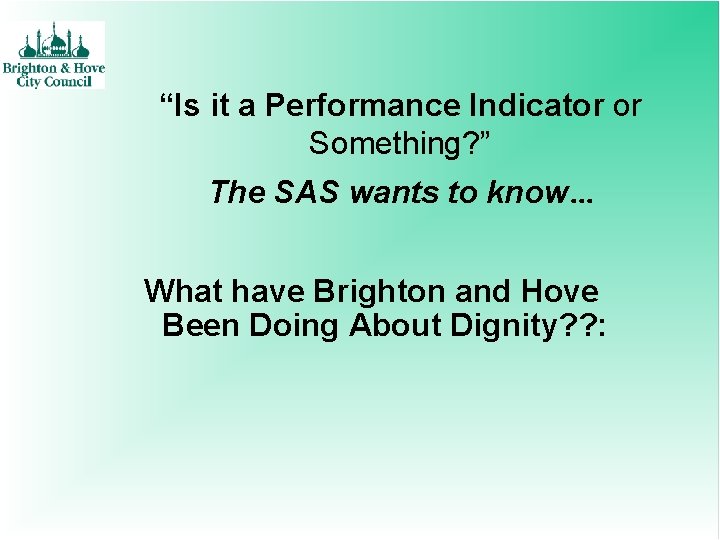“Is it a Performance Indicator or Something? ” The SAS wants to know… What