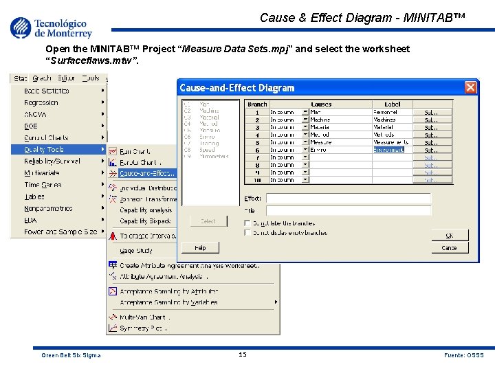 Cause & Effect Diagram - MINITAB™ Open the MINITAB™ Project “Measure Data Sets. mpj”