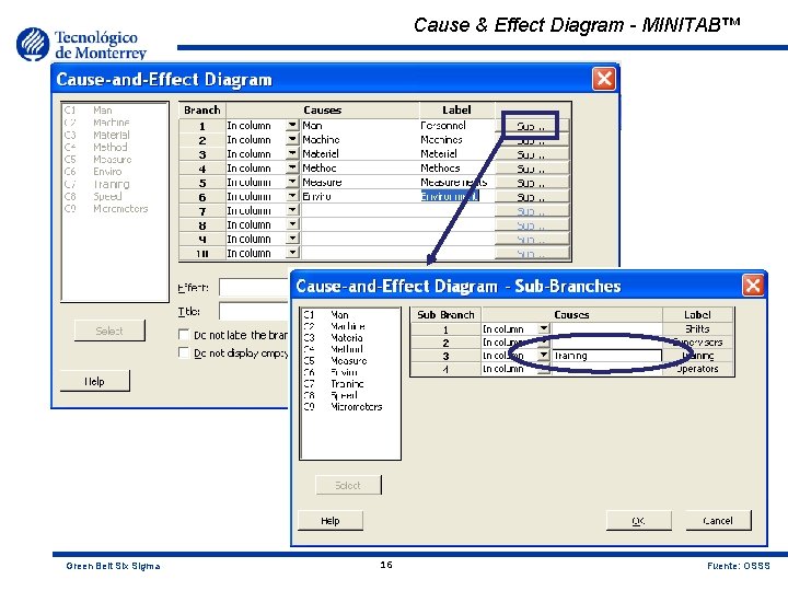 Cause & Effect Diagram - MINITAB™ Green Belt Six Sigma 16 Fuente: OSSS 