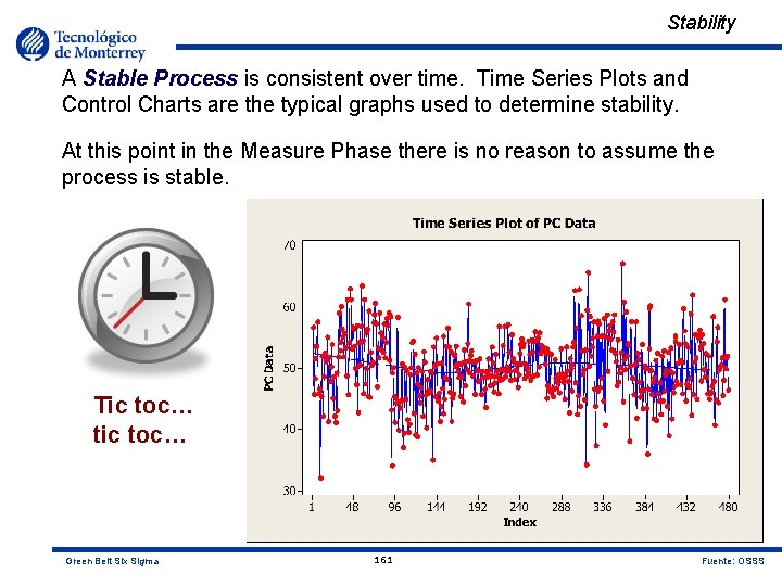Stability A Stable Process is consistent over time. Time Series Plots and Control Charts