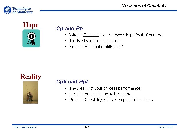 Measures of Capability Hope Cp and Pp • What is Possible if your process