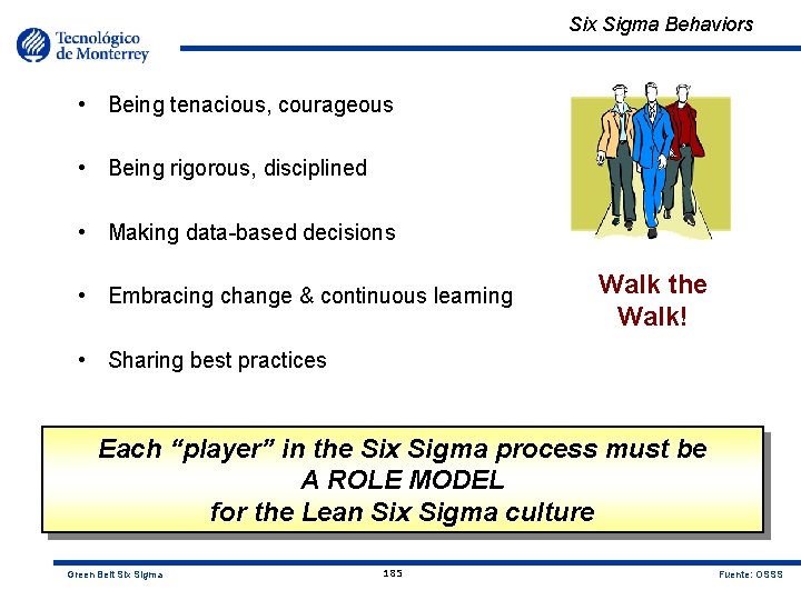 Six Sigma Behaviors • Being tenacious, courageous • Being rigorous, disciplined • Making data-based