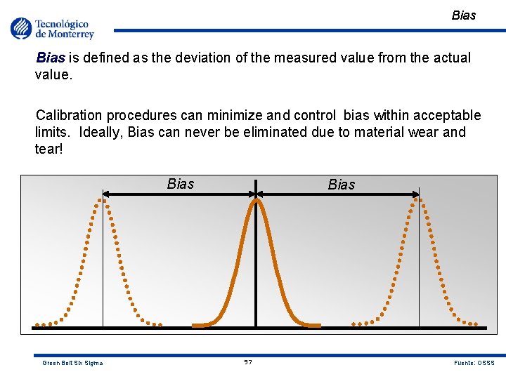 Bias is defined as the deviation of the measured value from the actual value.