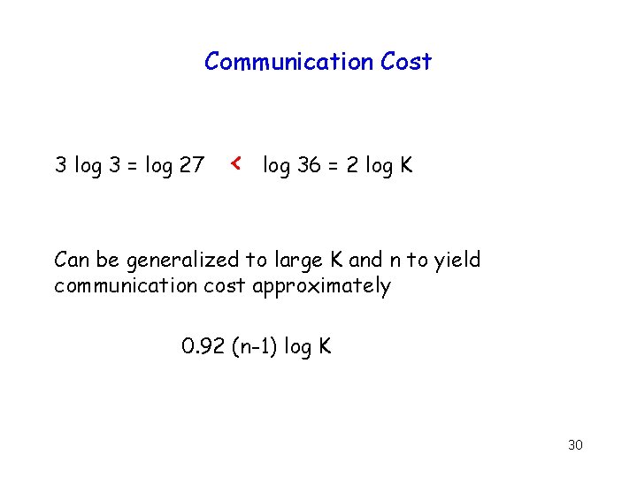 Communication Cost 3 log 3 = log 27 < log 36 = 2 log