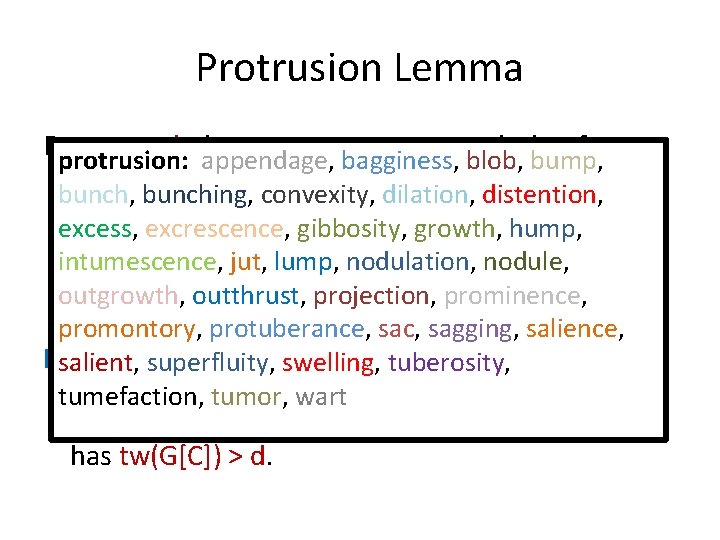 Protrusion Lemma For every d, there are constants c such that for protrusion: appendage,