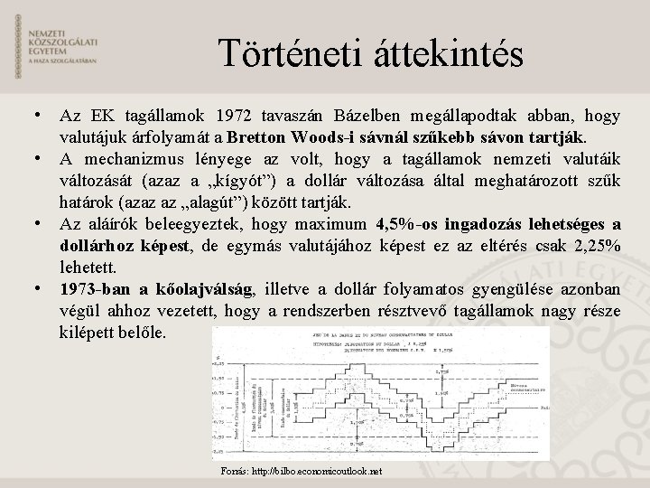 Történeti áttekintés • • Az EK tagállamok 1972 tavaszán Bázelben megállapodtak abban, hogy valutájuk