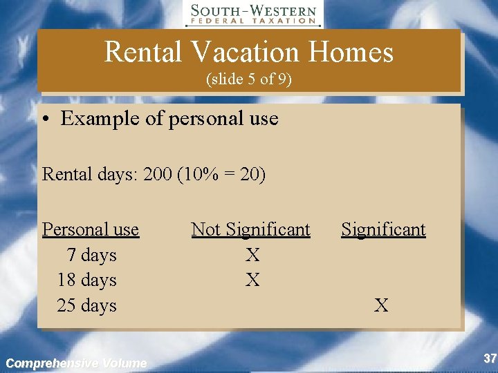 Rental Vacation Homes (slide 5 of 9) • Example of personal use Rental days: