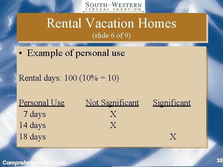 Rental Vacation Homes (slide 6 of 9) • Example of personal use Rental days: