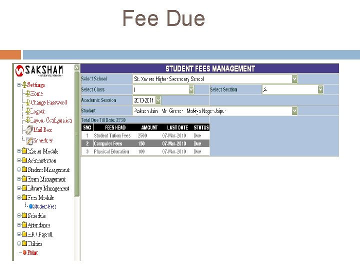 Fee Due Fee Due