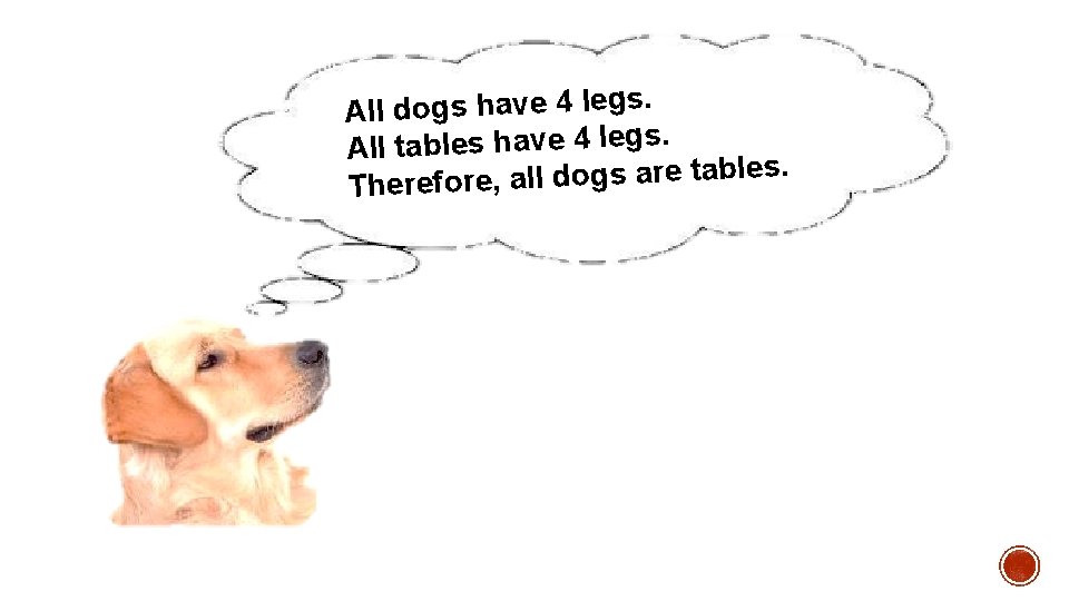 All dogs have 4 legs. All tables have 4 legs. . s le b