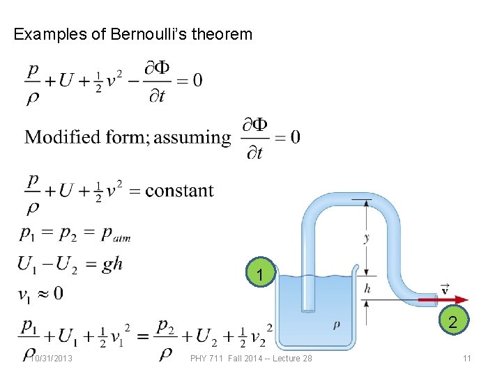 Examples of Bernoulli’s theorem 1 2 10/31/2013 PHY 711 Fall 2014 -- Lecture 28
