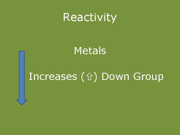 Reactivity Metals Increases ( ) Down Group 