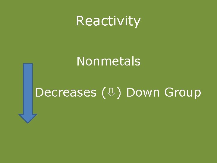 Reactivity Nonmetals Decreases ( ) Down Group 