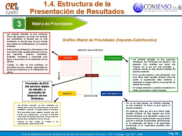 1. 4. Estructura de la Presentación de Resultados 3 Matriz de Prioridades • Los