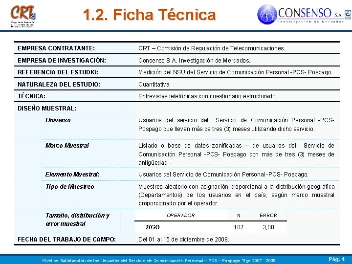 1. 2. Ficha Técnica EMPRESA CONTRATANTE: CRT – Comisión de Regulación de Telecomunicaciones. EMPRESA