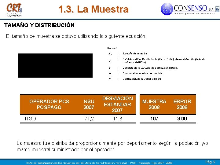 1. 3. La Muestra TAMAÑO Y DISTRIBUCIÓN El tamaño de muestra se obtuvo utilizando