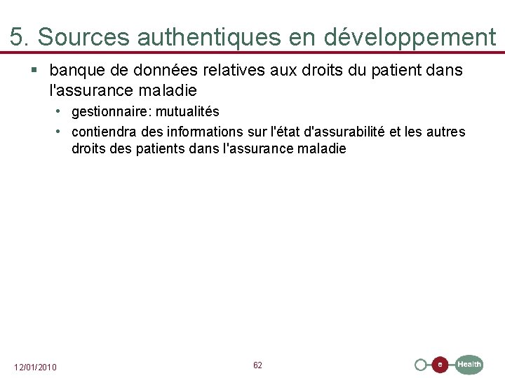 5. Sources authentiques en développement § banque de données relatives aux droits du patient