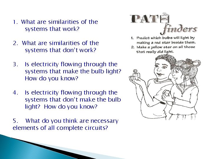1. What are similarities of the systems that work? 2. What are similarities of