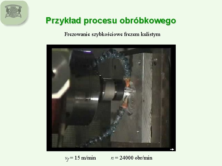 Przykład procesu obróbkowego Frezowanie szybkościowe frezem kulistym vf = 15 m/min n = 24000