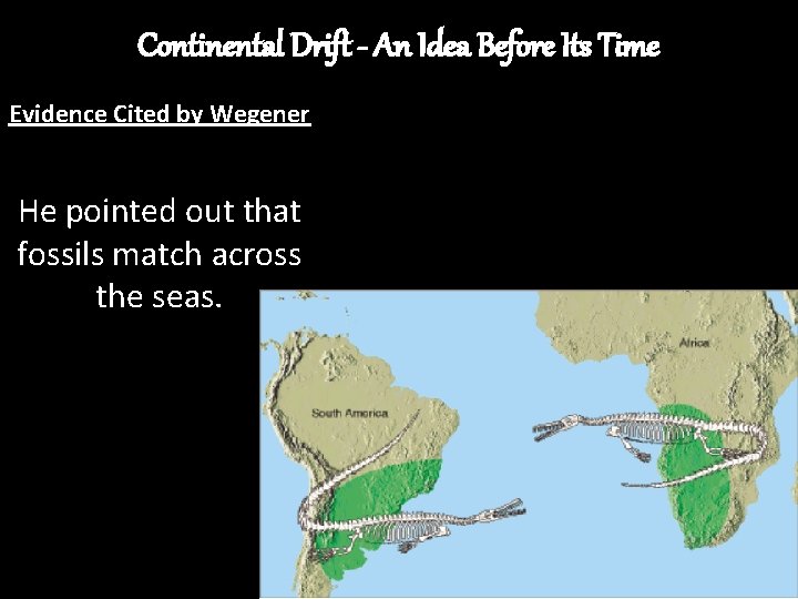 Continental Drift - An Idea Before Its Time Evidence Cited by Wegener He pointed