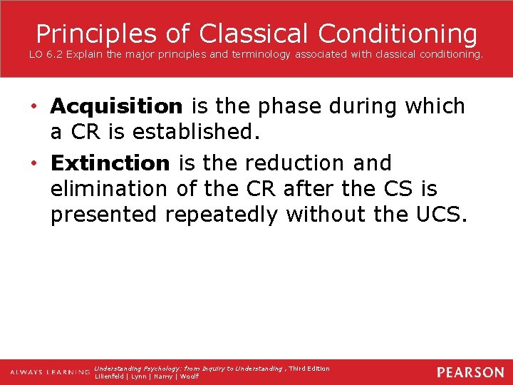 Principles of Classical Conditioning LO 6. 2 Explain the major principles and terminology associated