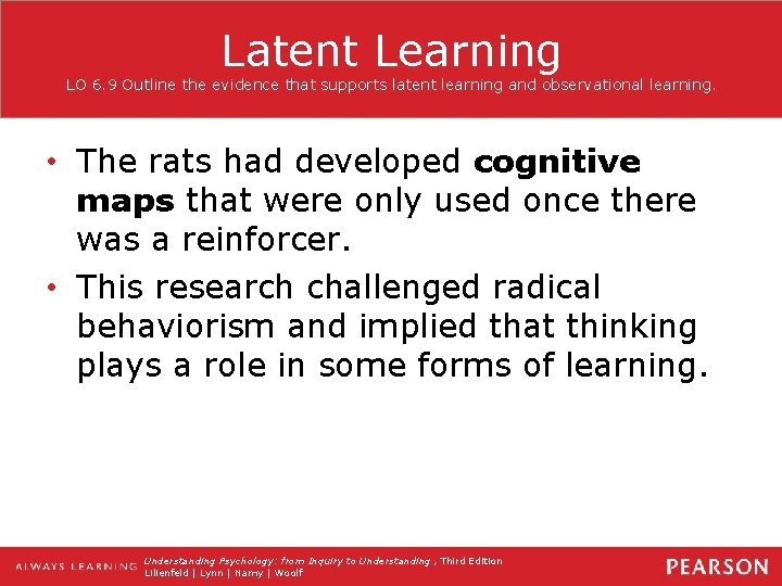 Latent Learning LO 6. 9 Outline the evidence that supports latent learning and observational