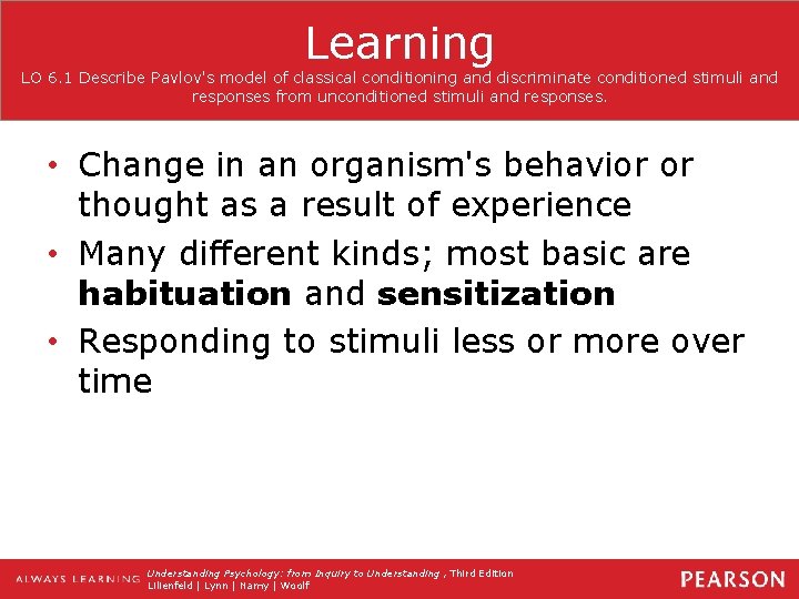 Learning LO 6. 1 Describe Pavlov's model of classical conditioning and discriminate conditioned stimuli