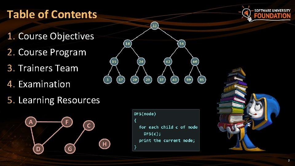 Table of Contents 1. Course Objectives 2. Course Program 3. Trainers Team 4. Examination