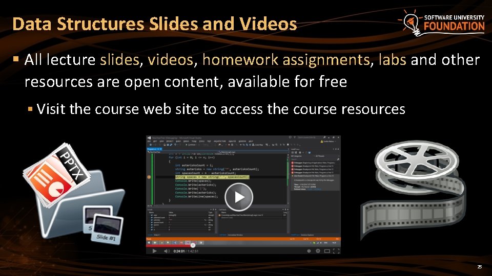 Data Structures Slides and Videos § All lecture slides, videos, homework assignments, labs and