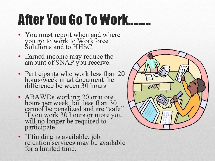 After You Go To Work……… • You must report when and where you go