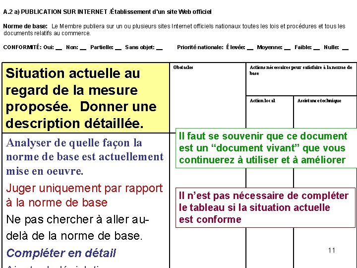 A. 2 a) PUBLICATION SUR INTERNET /Établissement d'un site Web officiel Norme de base: