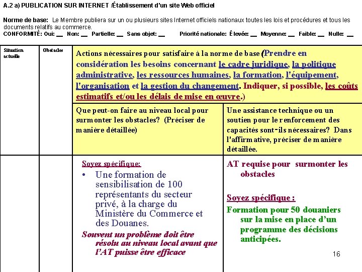 A. 2 a) PUBLICATION SUR INTERNET /Établissement d'un site Web officiel Norme de base: