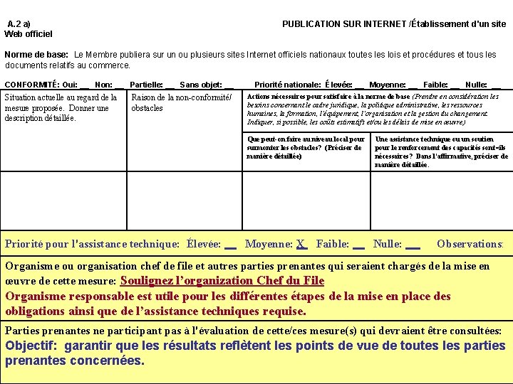 A. 2 a) Web officiel PUBLICATION SUR INTERNET /Établissement d'un site Norme de base: