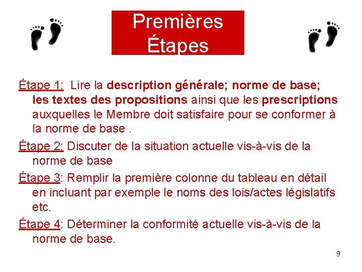 Premières Étape 1: Lire la description générale; norme de base; les textes des propositions