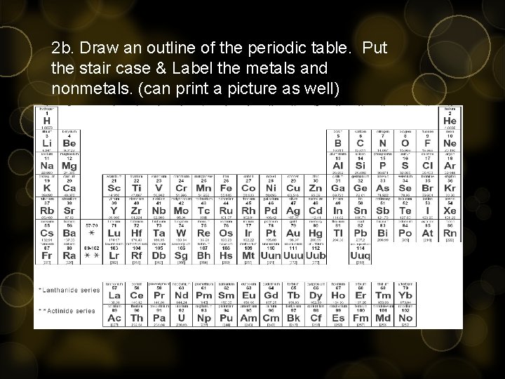2 b. Draw an outline of the periodic table. Put the stair case &