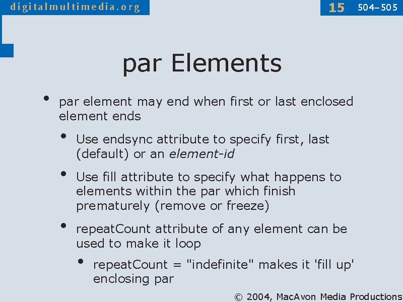 15 504– 505 par Elements • par element may end when first or last