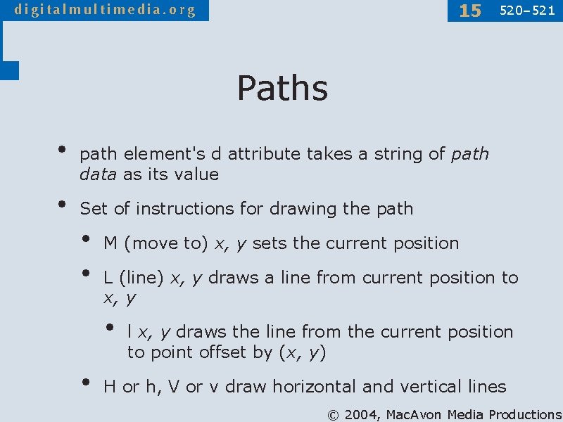 15 520– 521 Paths • • path element's d attribute takes a string of