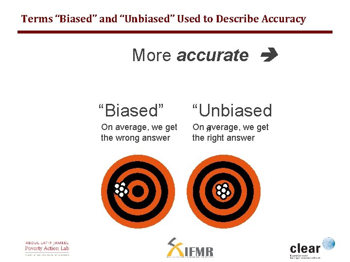 Terms “Biased” and “Unbiased” Used to Describe Accuracy More accurate “Biased” On average, we