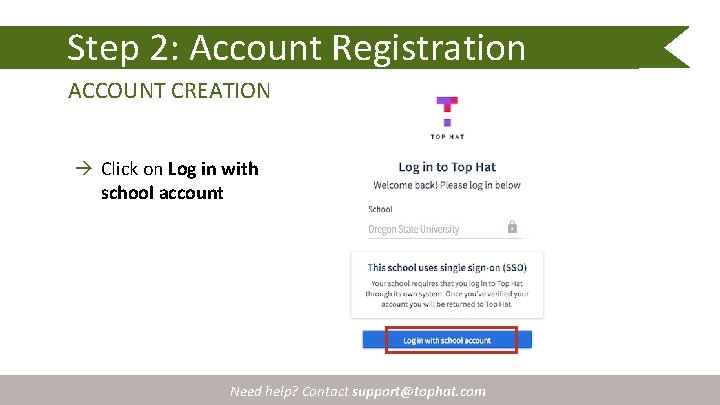 Step 2: Account Registration ACCOUNT CREATION Click on Log in with school account Need