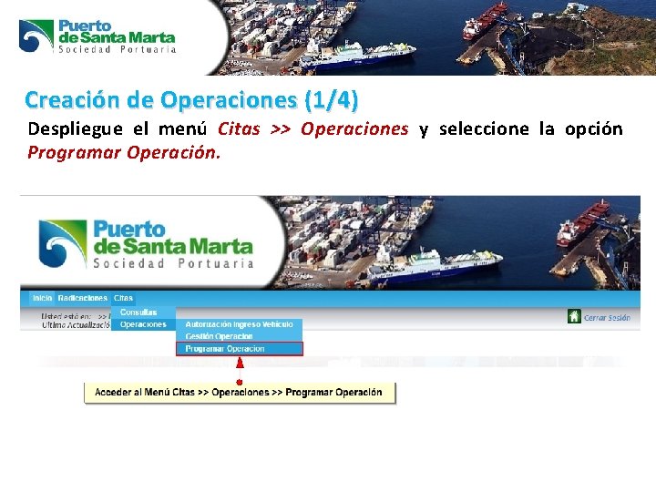 Creación de Operaciones (1/4) Despliegue el menú Citas >> Operaciones y seleccione la opción