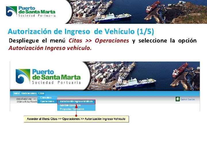 Autorización de Ingreso de Vehículo (1/5) Despliegue el menú Citas >> Operaciones y seleccione