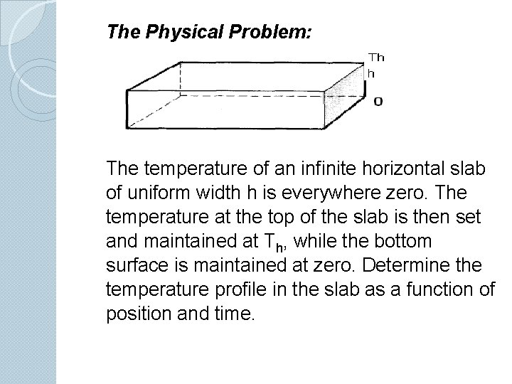 The Physical Problem: The temperature of an infinite horizontal slab of uniform width h