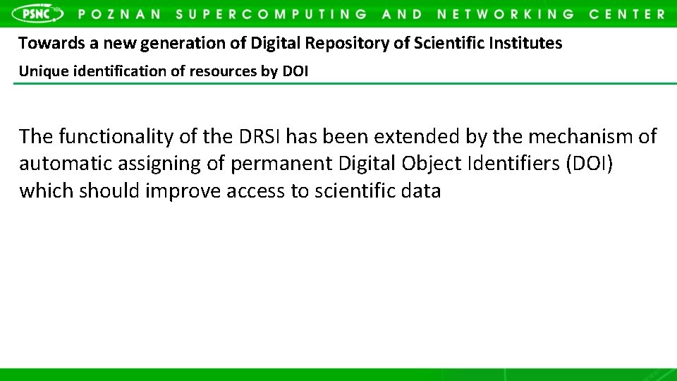 Towards a new generation of Digital Repository of Scientific Institutes Unique identification of resources
