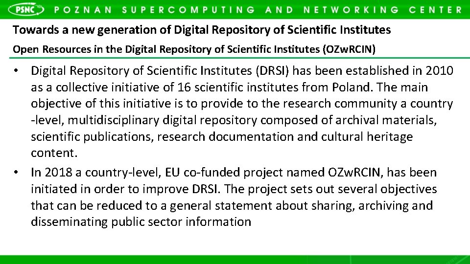 Towards a new generation of Digital Repository of Scientific Institutes Open Resources in the