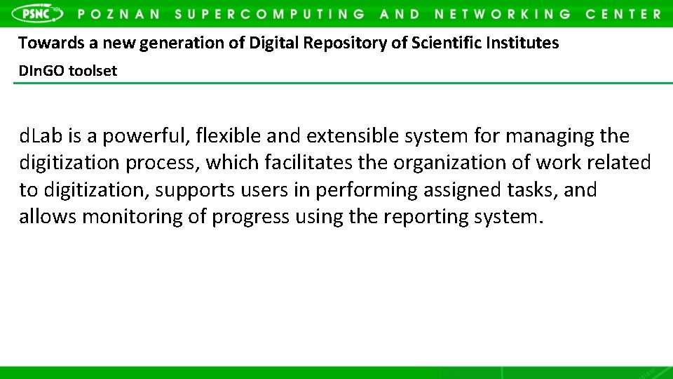 Towards a new generation of Digital Repository of Scientific Institutes DIn. GO toolset d.