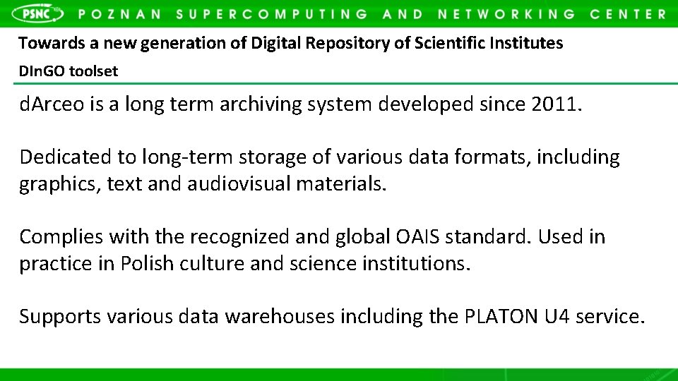 Towards a new generation of Digital Repository of Scientific Institutes DIn. GO toolset d.